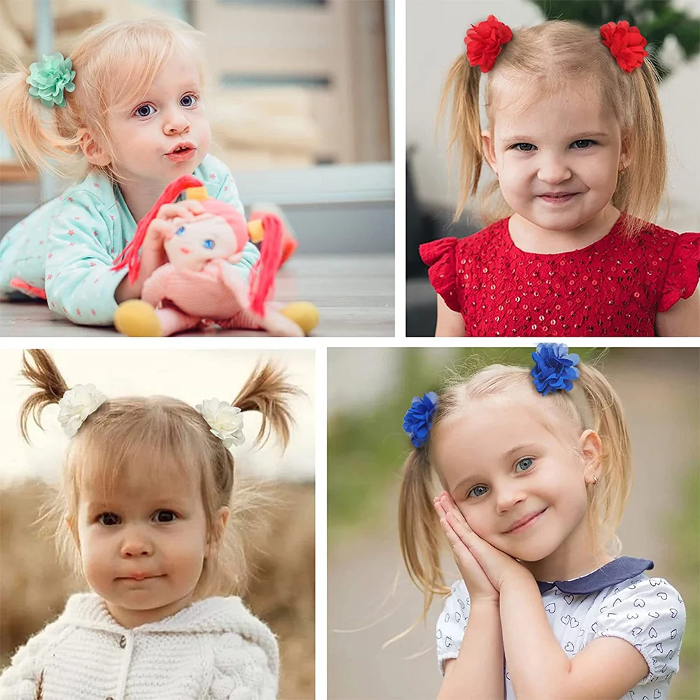 

20pcs Flower Chiffon Tiny Barrettes Hair Barrettes Birthday Wedding Party Decor Hair Accessories
