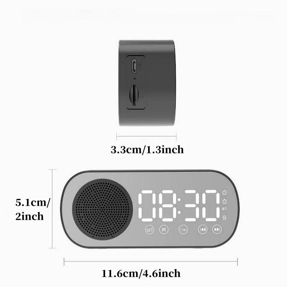 Mini specchio sveglia digitale timer orologio wireless ricaricabile 2 allarmi radio FM altoparlante wireless subwoofer orologio da tavolo a LED