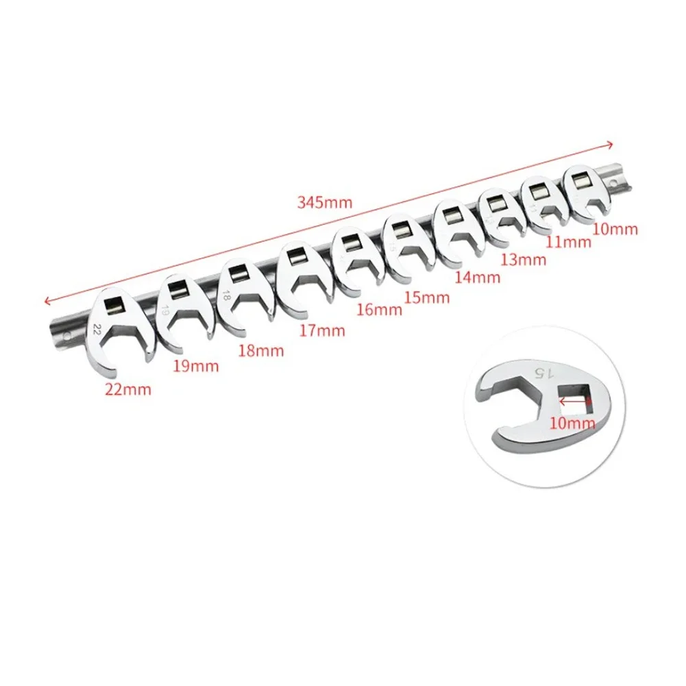 10Pcs 3/8Inch Drive Crowfoot Wrench 10 To 22mm Metric Foot Open End Spanner For Torque Wrench Keys Set