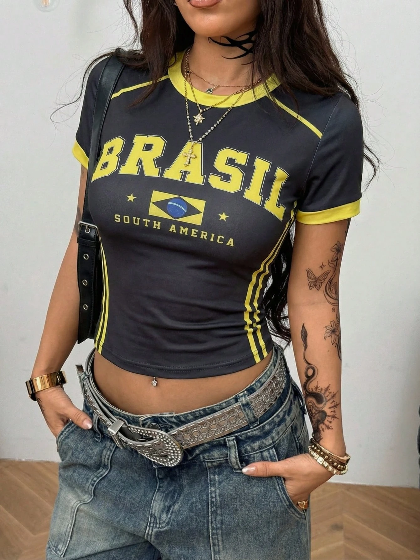Coolane Women's Plus Size Spring_Summer Streetwear Style Cool Basketball Jersey Design Letter Print Yellow Top For Brazil