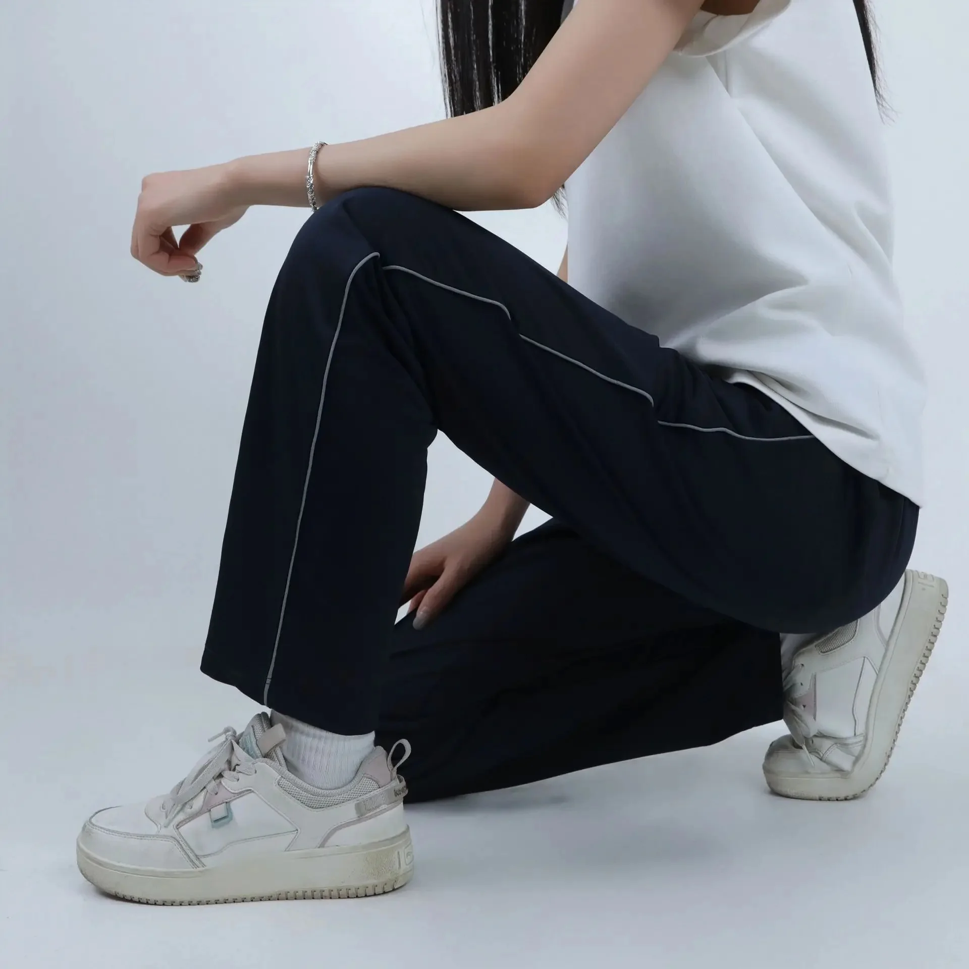 School Uniform Sports Pants Deep Blue Middle And High School Students White Bar Elementary School Skateboard Long Pants