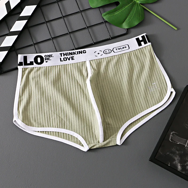 Solid Cotton Boxer Shorts Men\'s Convex Pouch Panties Mid Waist Breathable Youth Fashion Comfortable Underwear Panties aro pants