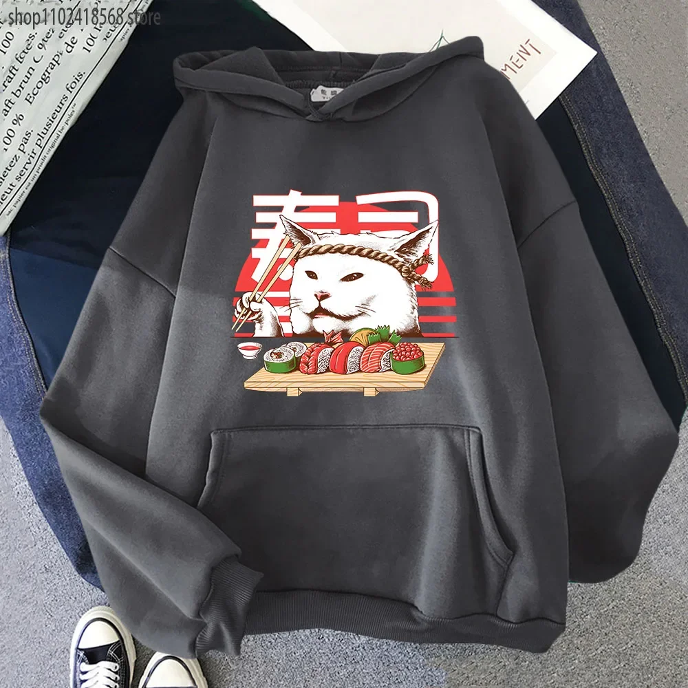 Funny Sushicat Hoodie Master Chef Sushi Sweashirts with Hooded Japanese Style Manga Clothing Male/female Streetwear Pullover Top