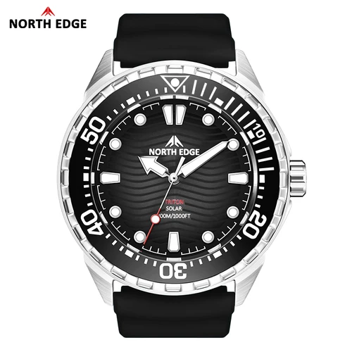 Imagen 2 del producto NORTH EDGE TRITON nuevo reloj de buceo con energía Solar para hombre relojes de pulsera de cuarzo de lujo caja de acero inoxidable 316L 300M impermeable