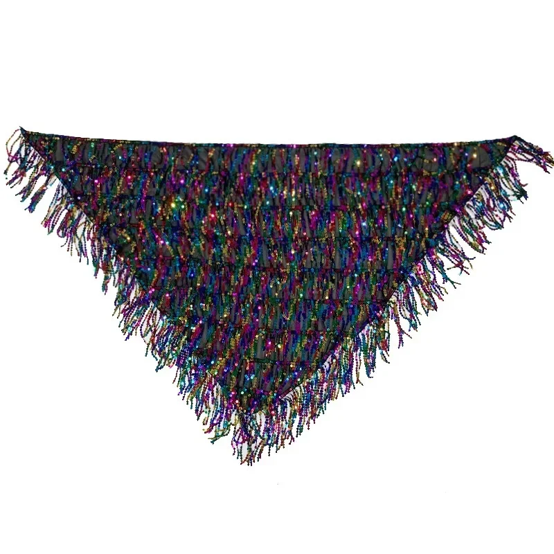 Écharpe triangulaire de danse du ventre personnalisée avec paillettes et pompon, écharpe de hanche, ceinture de performance, jupe audio, danse orientale