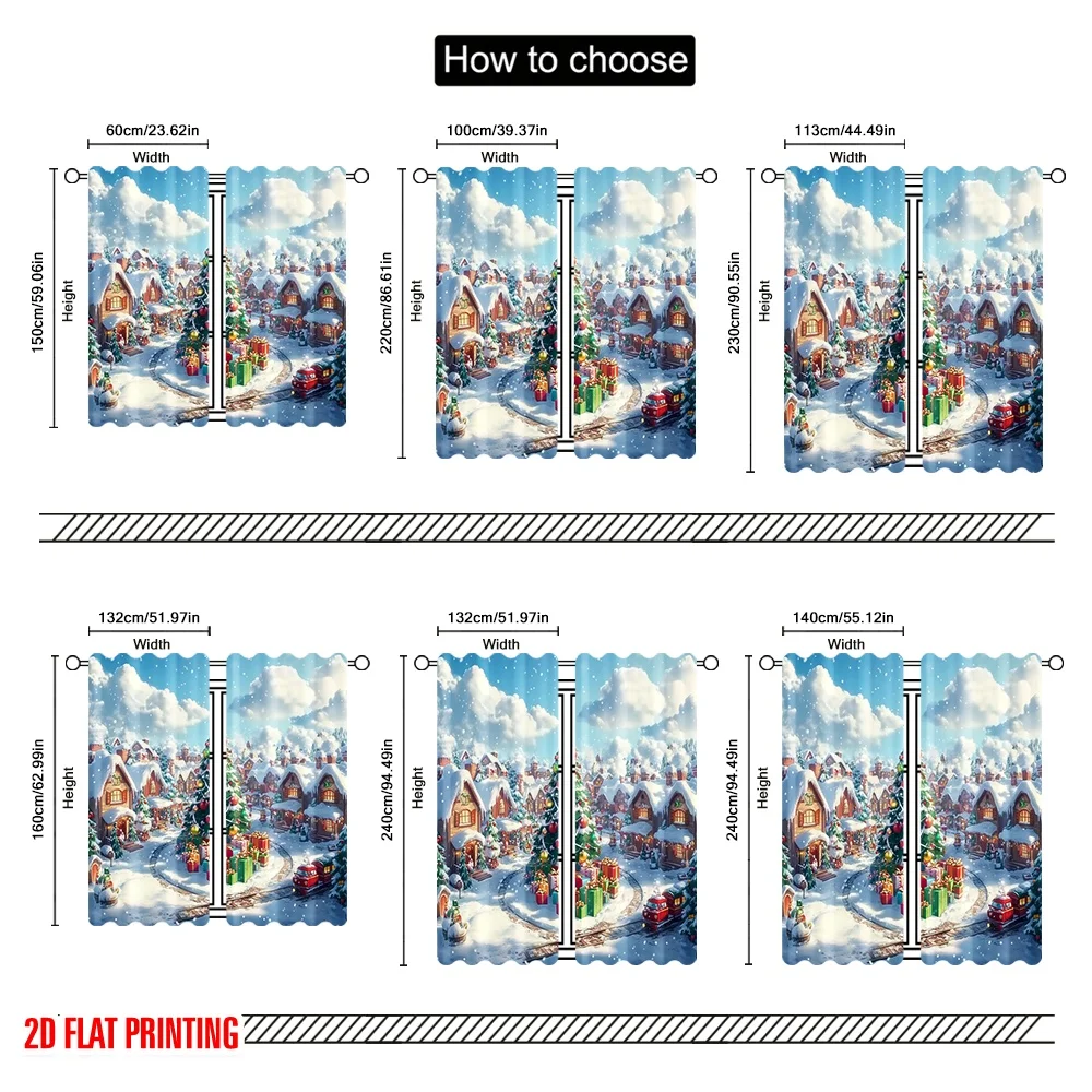 2 قطعة 2D الطباعة المسطحة عيد ميلاد سعيد الستائر الشتاء العجائب شجرة عيد الميلاد المشهد الرقمية المطبوعة البوليستر الستائر الأسرة #3