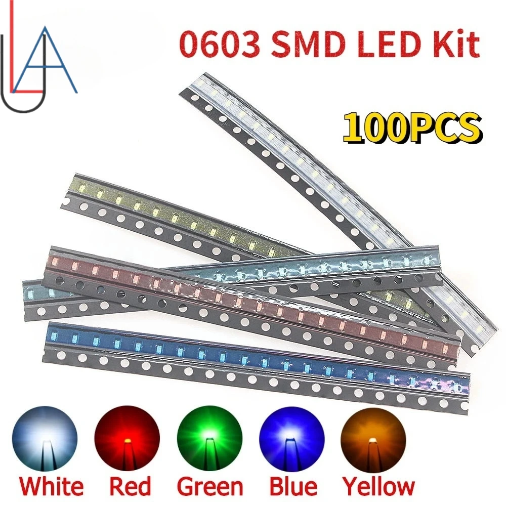 LAUBEI 100PCS SMD LED 0603 Light Emitting Diode Ultra-bright Smd LED Red White Yellow Green Blue 20mA for DIY Lighting