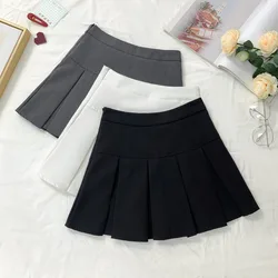 GIDYQ White Women Pleated Skirts Fashion High Waist Zipper Dancing Mini Skirts Elegant Student All Match A Line Skirt Summer New