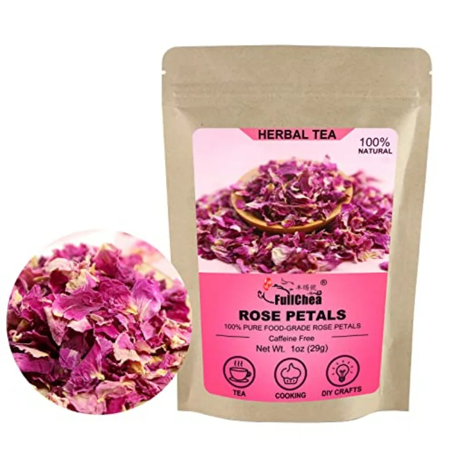 

FullChea - Dried Rose Petals -/2g - Edible Flowers Real Rose Petals - Non-GMO - Caffeine-free - Use in Tea, Baking, Crafting