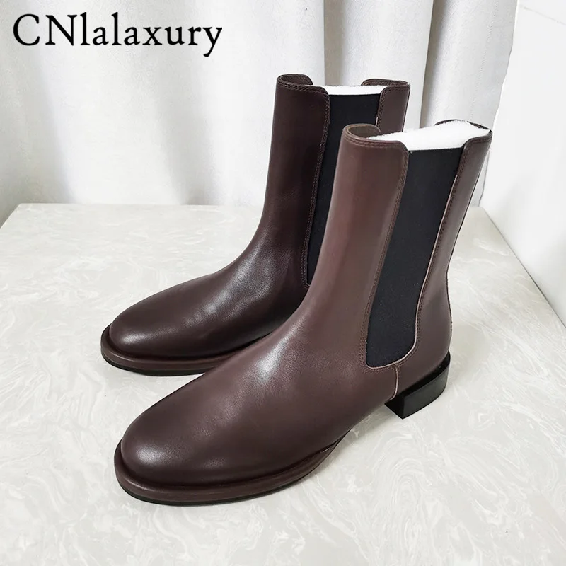 Genuine Leather Women Shoes Ankle Boots Women Botas Mujer Shoes Women British Fashion Elastic Chelsea Boots designer boots femme