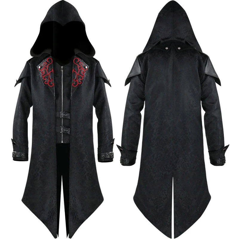 Medieval Steampunk Tailcoat Halloween Costumes for Men Renaissance Pirate Vampire Gothic Jackets Vintage Warlock Frock Coat