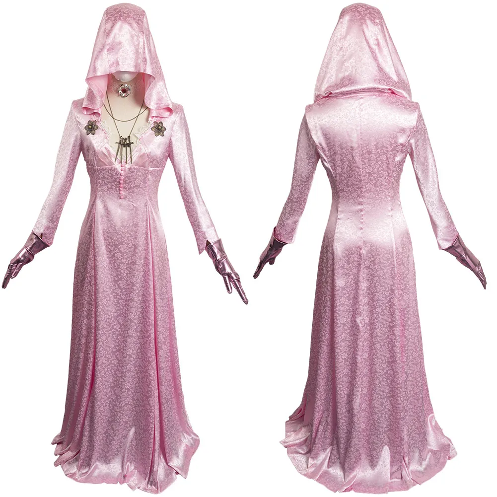 Roze Mot Lady Cosplay Vampier Role Play Biohazard Game Resident 8 Dorpskostuum Vrouwen Fantasie Fancy Dress Up Feestkleding