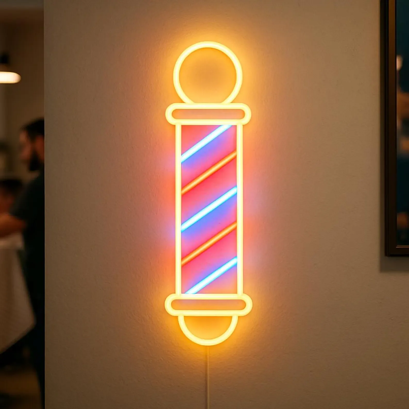 

Hairdresser Column Neon Sign, Barbershop Light, Men's Beauty and Grooming Studio Led Sign, Gift Idea Barber