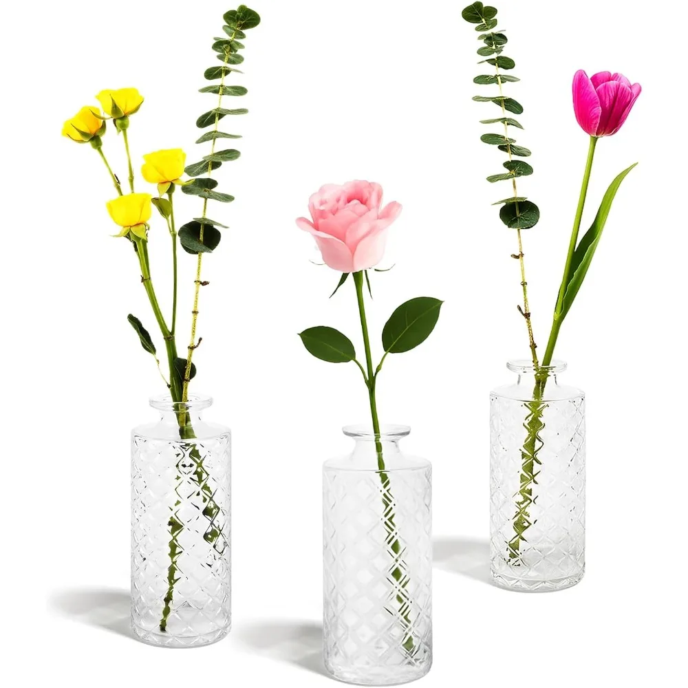 

3-piece set of glass vases, small transparent vases, vintage vases for dining tables and wedding decorations