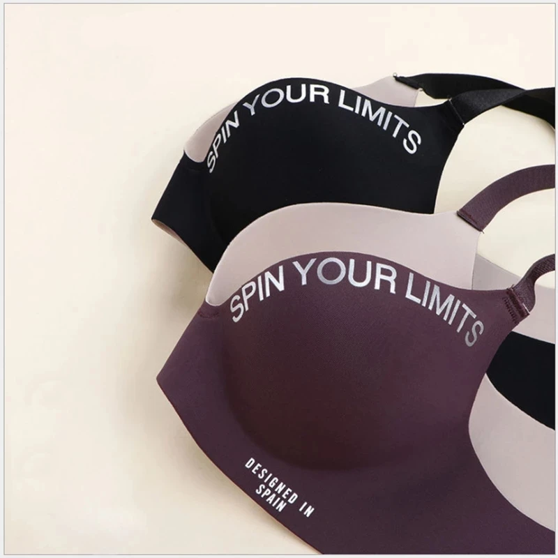 Simplicity Letters Printed Bra Sexy Deep V Thin Women\'s Lingerie Seamless Cup Surface Bralette No steel rings gather Brassiere