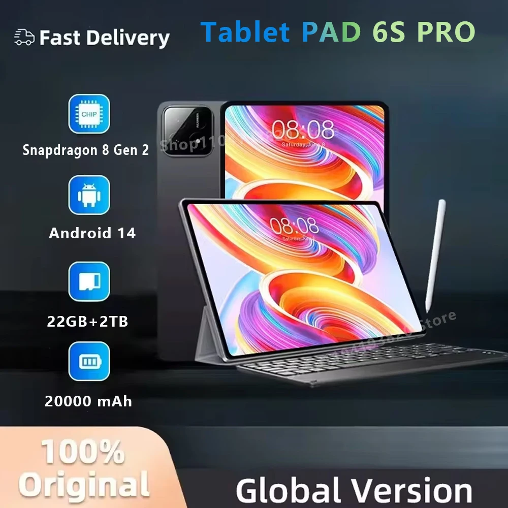 

Глобальная версия, оригинальный планшет Pad 6S Pro, 11 дюймов, HD 4K, Android 14, 16 ГБ + 1 Т, 20000 мАч, 5G, Dual SIM, Bluetooth, Wi-Fi, GPS-планшет