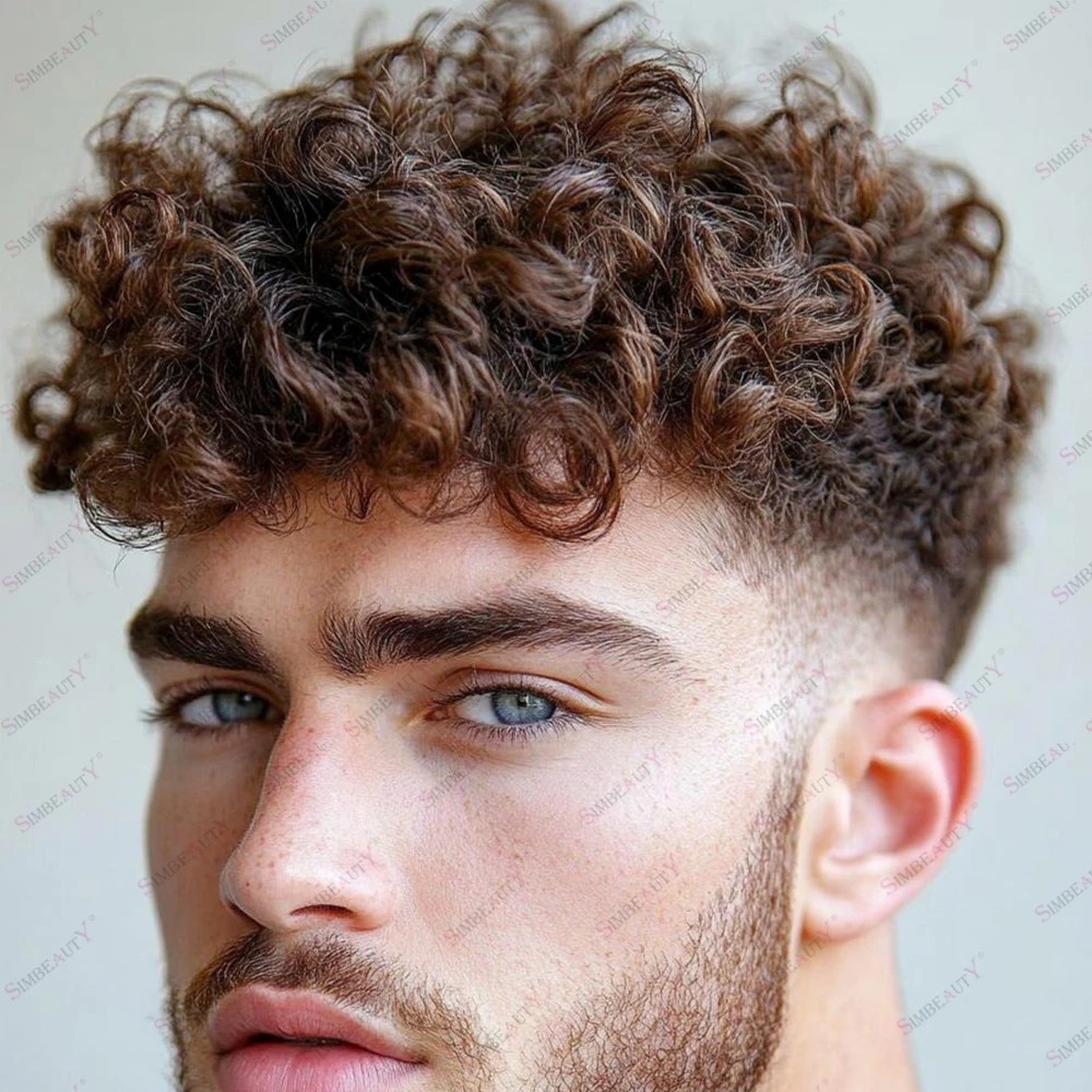 خط الشعر الطبيعي شعر الإنسان بني فاتح أسود اللون مجعد الشعر الشعرية الاصطناعية الشعر المستعار للرجال حل تساقط الشعر غير جراحية #2