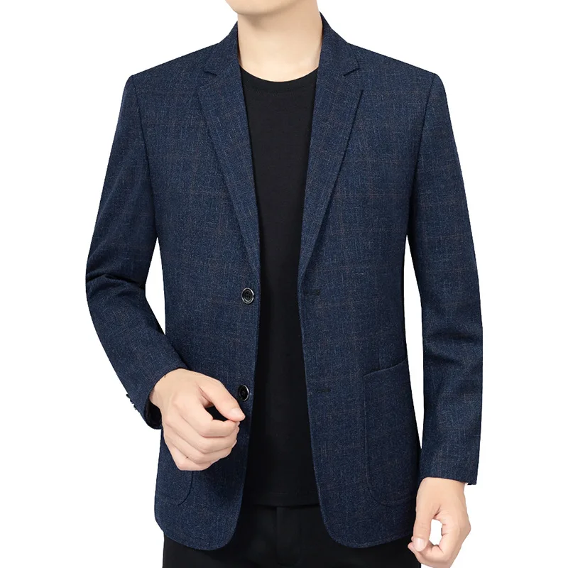 Immagine 3: KIDWHXR Giacca da uomo primaverile e autunnale, blazer alla moda a quadri con colletto alla coreana, giacca slim casual da uomo, non necessita di stiratura, giacca slim da uomo per affari