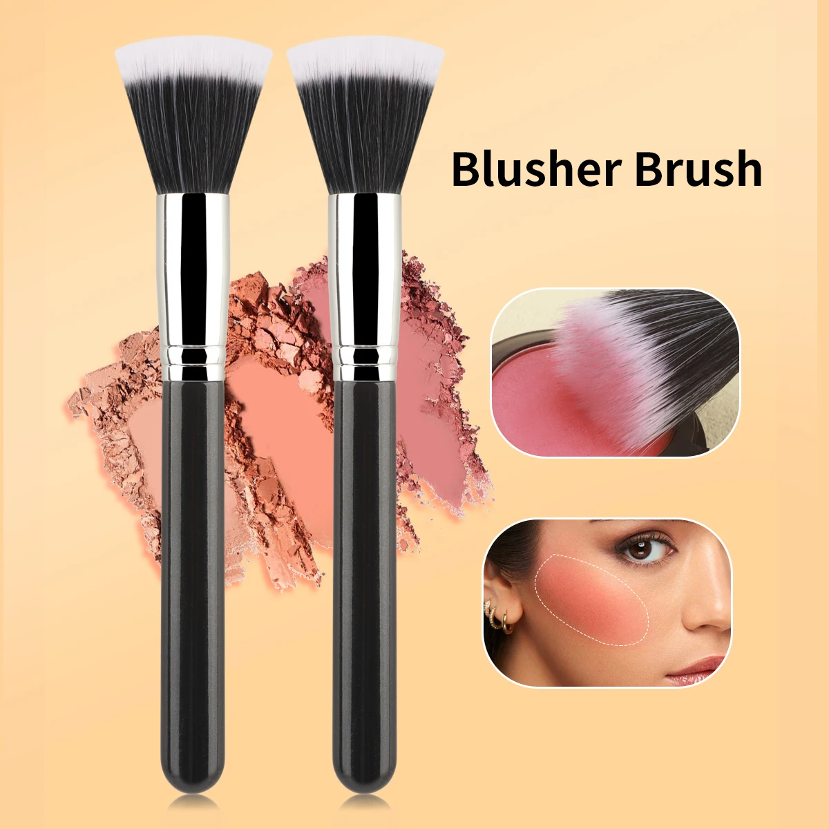 RANCAI Stippling Blush Brush Two-tone Soft Synthetic Bristles Fluffy Face Blush Bronzer Highlighter Makeup Cosmetic Beauty Tool
