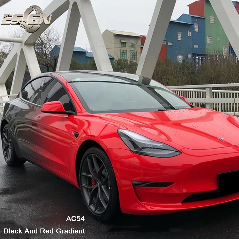 AC54 Vinyl-Abdeckfolie mit schwarzem und rotem Farbverlauf für Autoverpackungen