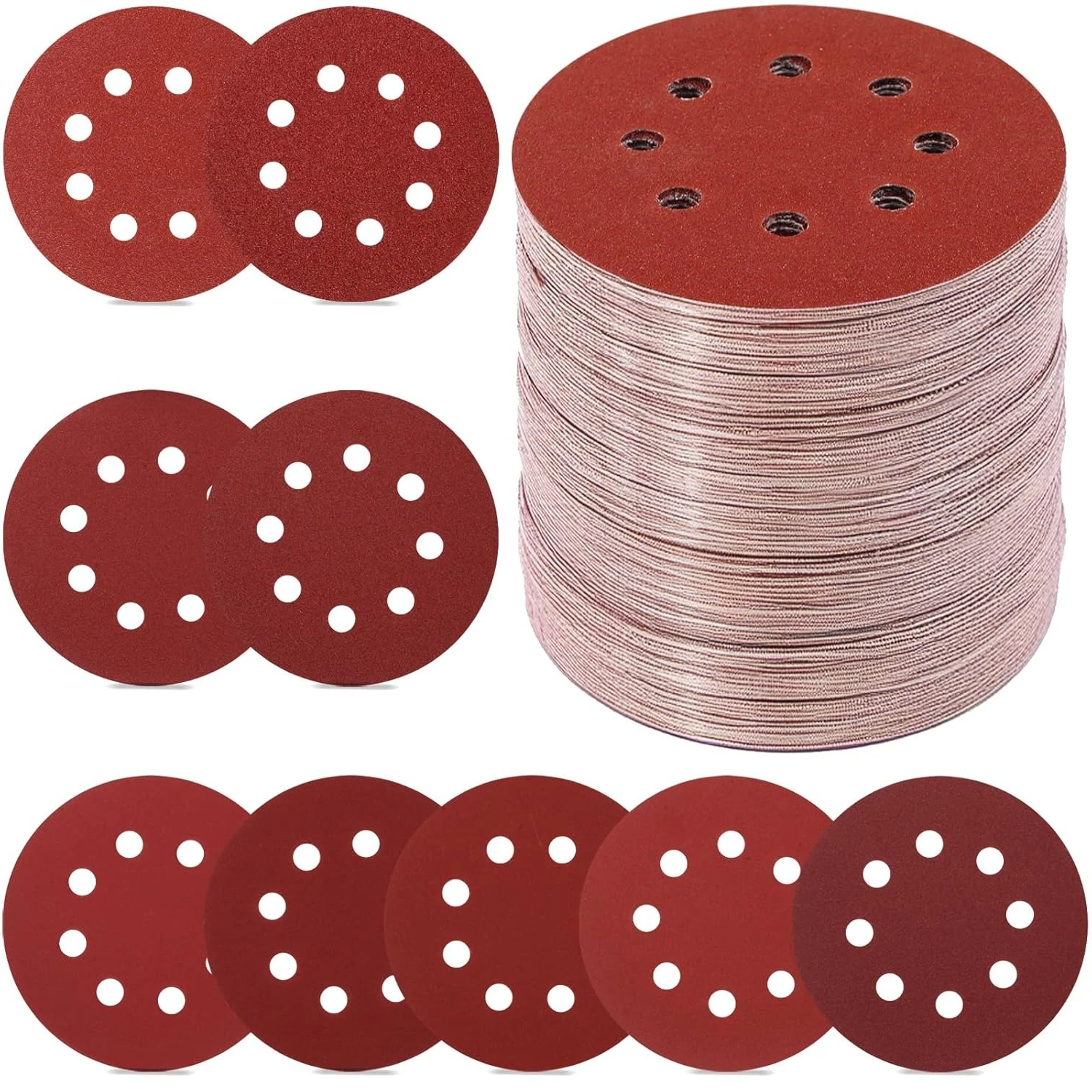 5 Inch Sanding Discs, 40 80 120 180 240 320 400 600 800 Grit Hook and Loop Sandpaper for Random Orbital Sander