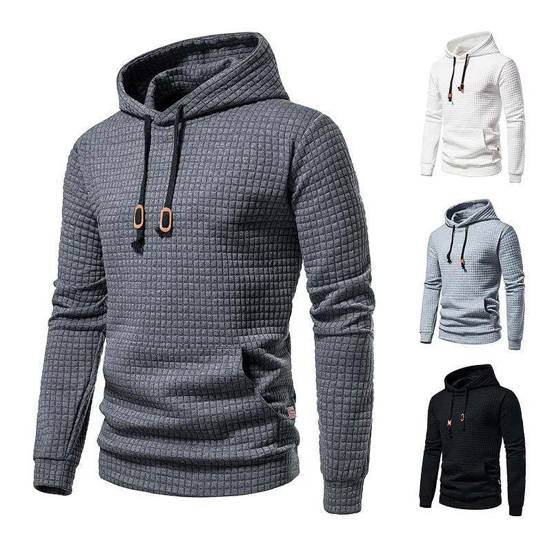 

2024 new men's casual pullover jacquard hoodie men Amazon check quilted fabric hooded