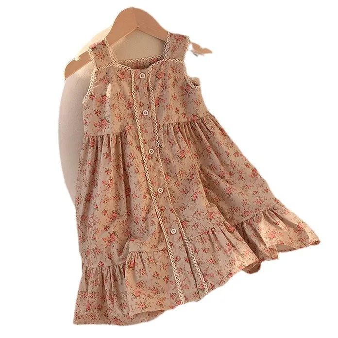 Baby Girls Clothes Summer Floral Dress Newborn Infant Dresses Plaid Sleeveless Cotton Newborn Princess Dress Baby Girl