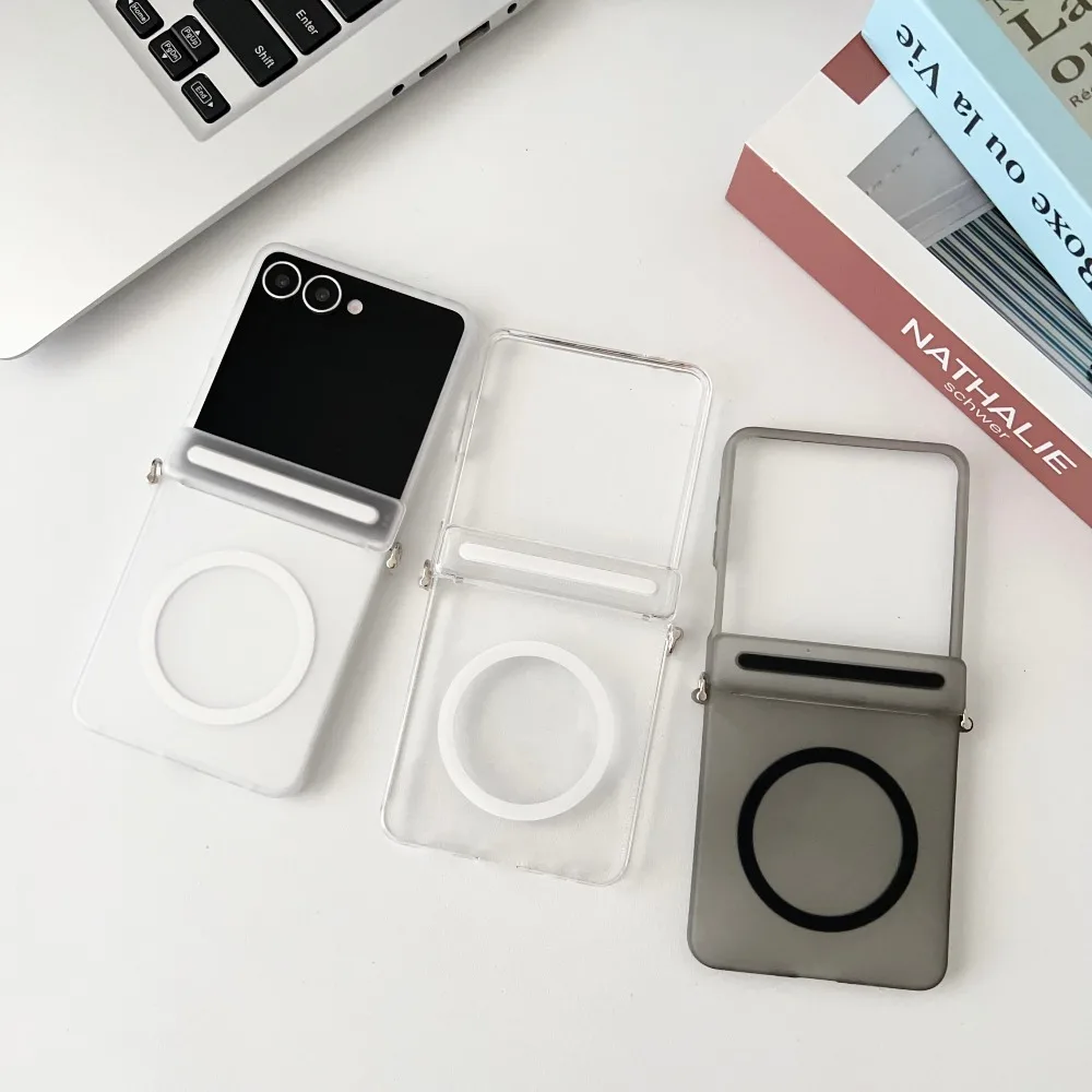 Schlanke, mattierte, magnetische, transparente Handyhülle für Magsafe, für Samsung Z Flip 8 7 FE 6 5, Scharnierschutz, stoßfeste, klare Abdeckung