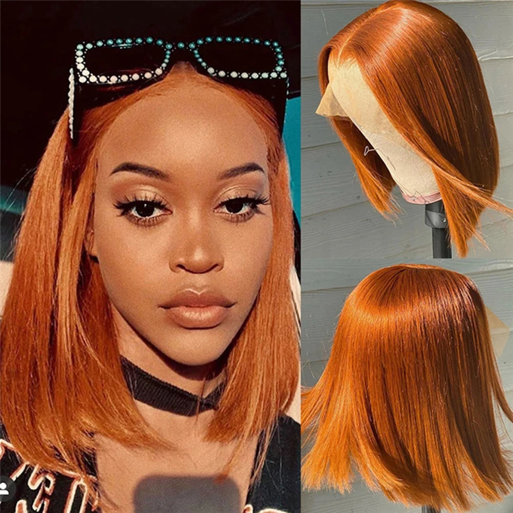 Knochen gerade Spitze Echthaar Perücken für Frauen gerade kurze Bob Perücke t Teil Spitze Perücke Ingwer Orange gerade Bob Spitze Frontal Perücke