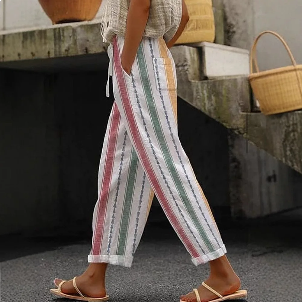 Casual Joggers Drawstring Pocket Pants Women Multi Color Digital Print Long Pants Sweatpants