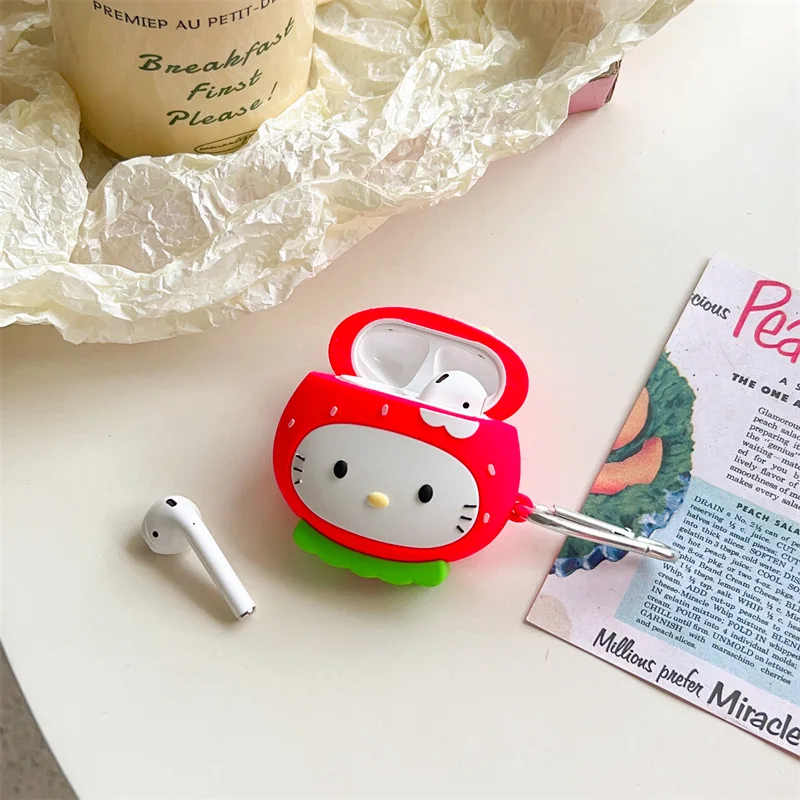 MINISO ثلاثية الأبعاد الفراولة مرحبا كيتي غطاء سماعة الاذن ل أبل AirPods 1 2 3 الجيل Airpods برو سماعة لاسلكية تعمل بالبلوتوث سماعة الرأس