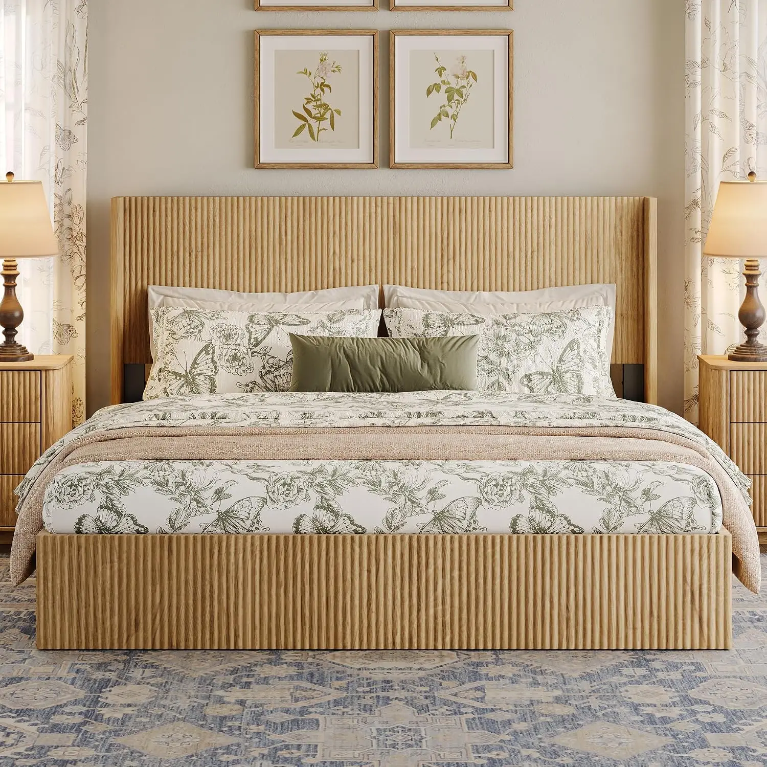 Fluted King Platform Bed Frame Lift Storage Wood, Customized