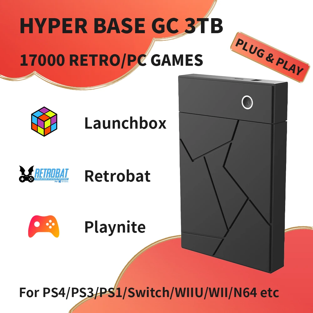 3TB Gaming Hard Drive With 17300+ Games With Launchbox/Retrobat/Playnite Game HDD Emulators For PS4/PS3/PS1/Switch/WIIU/WII/N64