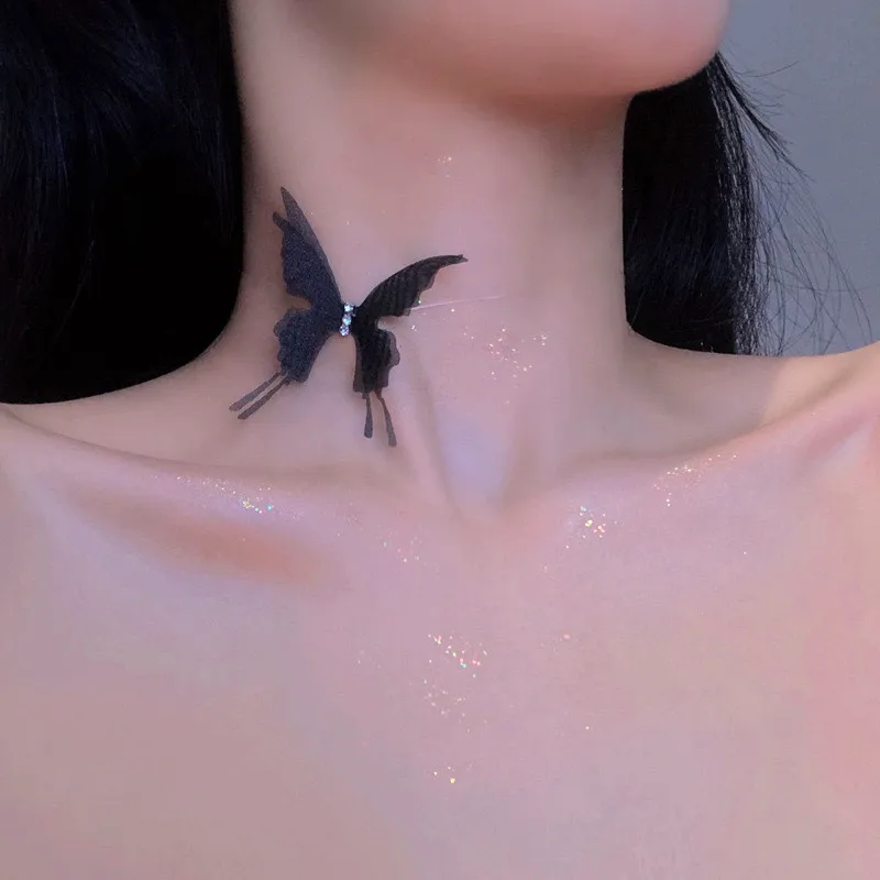 Black White Color Butterfly Choker Necklace for Girl Transparent Line Korean Fashion Short  Women Necklace Wholesale Dropshippin