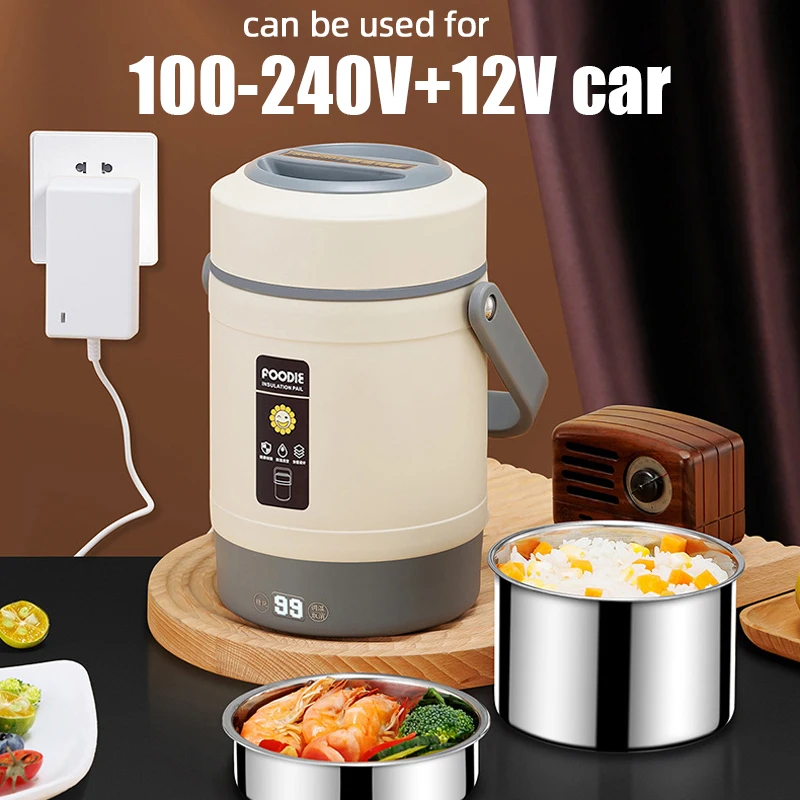 

100-240V Electric Lunch Box 12V Car Rice Cooker Thermal Insulation Lunch Box 304 Stainless Steel Bento box Home Food Warmer