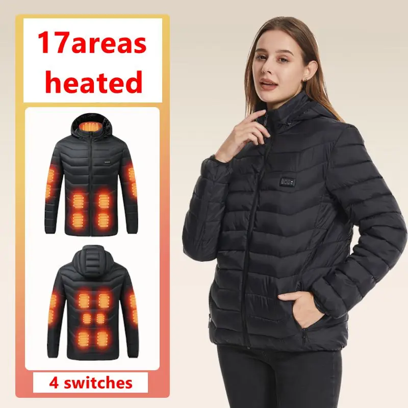 Winter women heating Jackets Female Winter Warm USB Heating Padded Jacket Smart Thermostat Hooded Heated Clothing