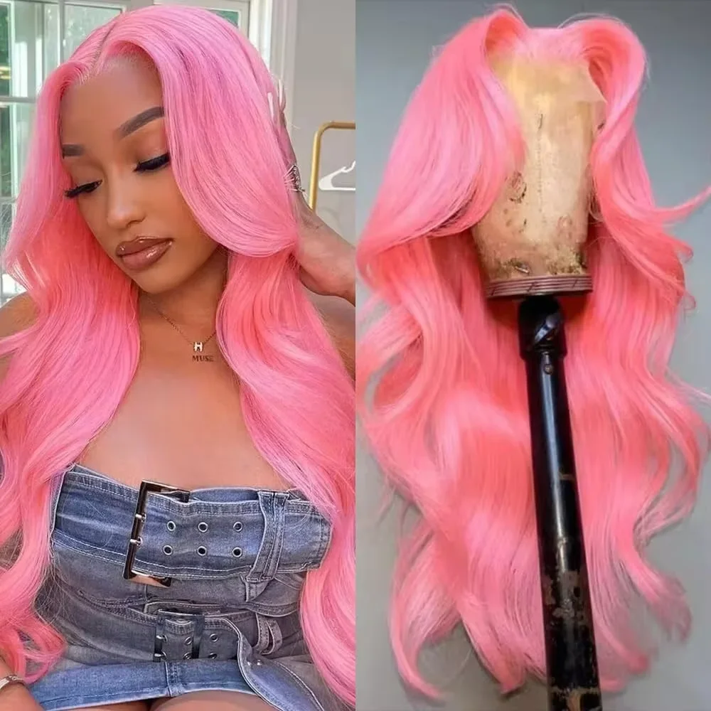 

Pink Wig Body Wave Human Hair Wigs 30 32 Inch 13x4 HD Lace Front Wigs Pre Plucked Brazilian Lace Frontal Wigs For Women Colored