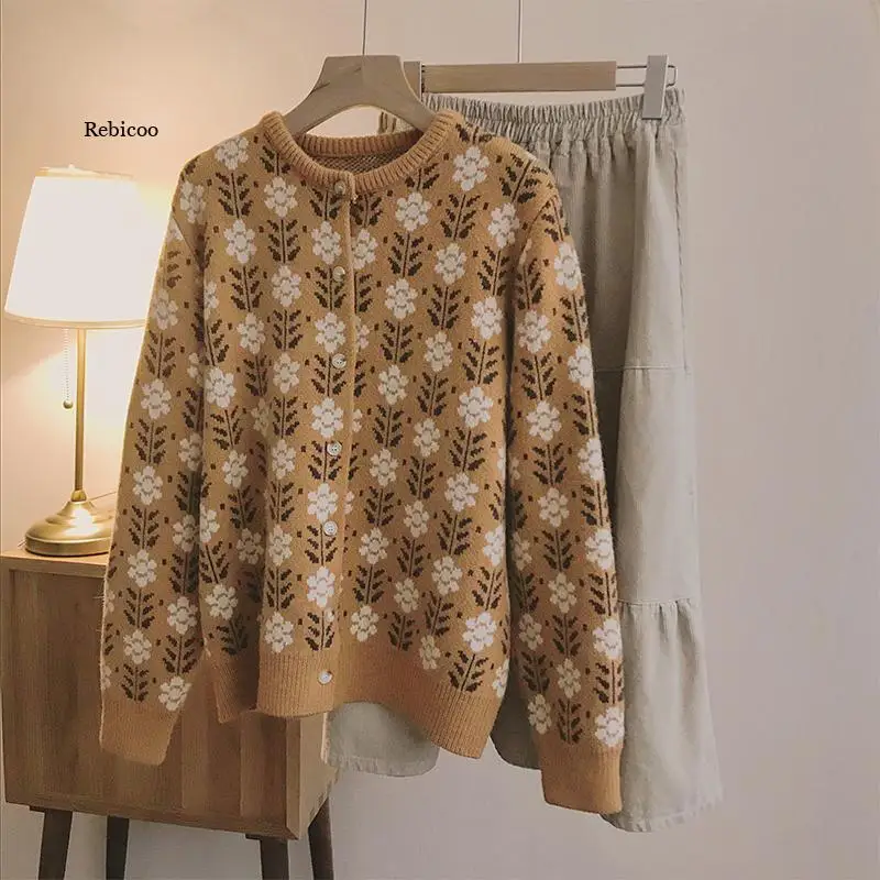 

Cardigan Women Vintage Loose Autumn Cozy Tender Popular College All-match Floral Sweet Ladies Casual Fashion Knitting Girls New