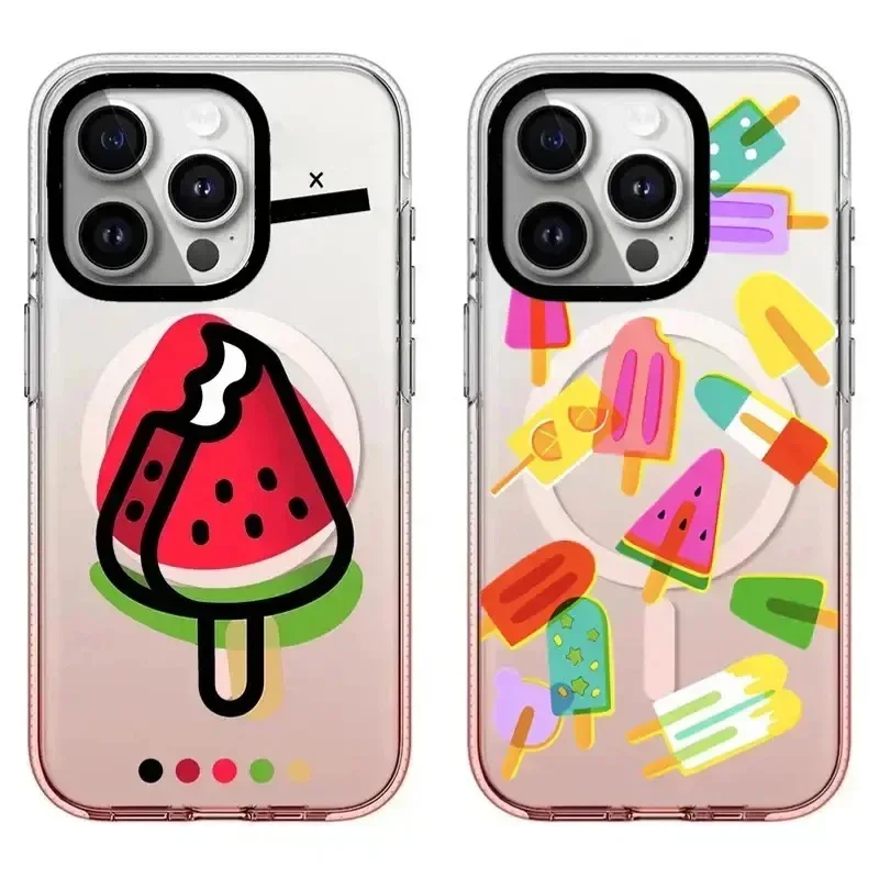 

Pink Gradient Transparent Border Watermelon Ice Lolly Pattern iPhone 11 12 13 14 15 Pro Max Protective Case