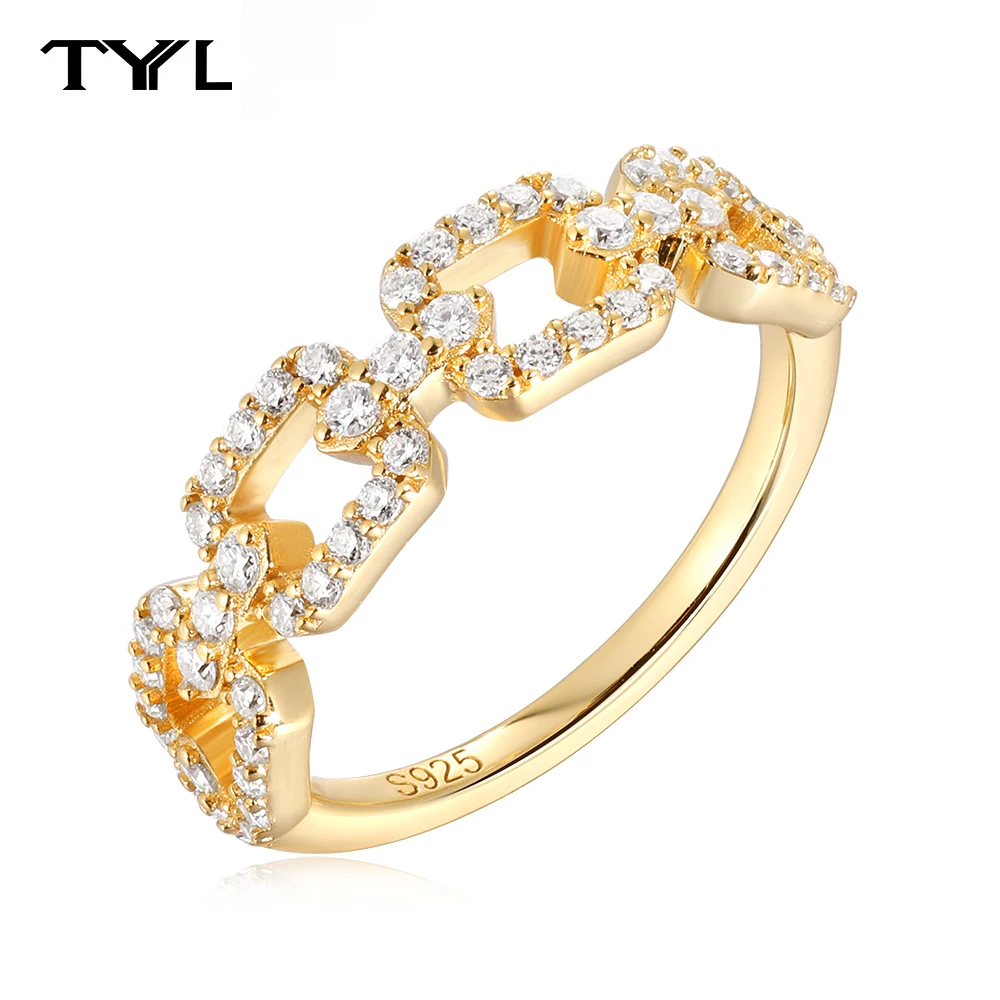 

TYYL Full Moissanite Chain Style Women's Diamond Ring Half Eternity Wedding Band 925 Silver Rings Jewelry Party Anniversary Gift