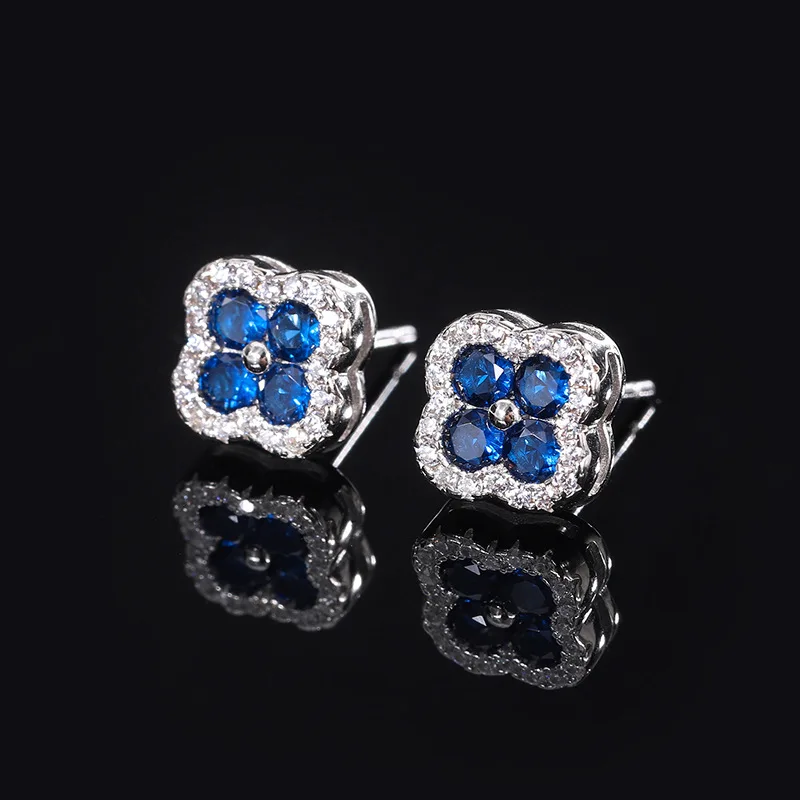 Pendientes de mujer S925 chapados en plata de 18 quilates chapados en oro PT950 platino diamante de alto carbono Color flor tesoro Retro Simple diario