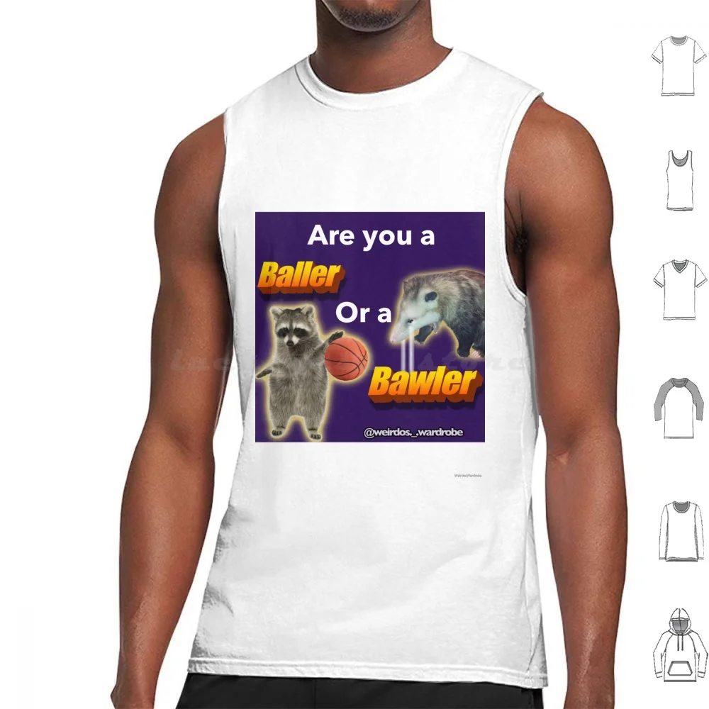 Are You A Baller Or A Bawler ? Tank Tops Print Cotton Possum Raccoon Funny Balls Basketball Crying Humor Purple Yellow