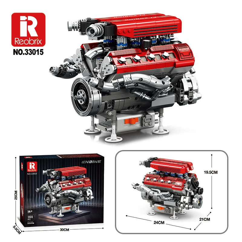 1101PCS Formula Racing Engine Building Blocks V8 Engine Model Technology Bricks Desktop Ornament Kids Holiday Gifts DIY Toys