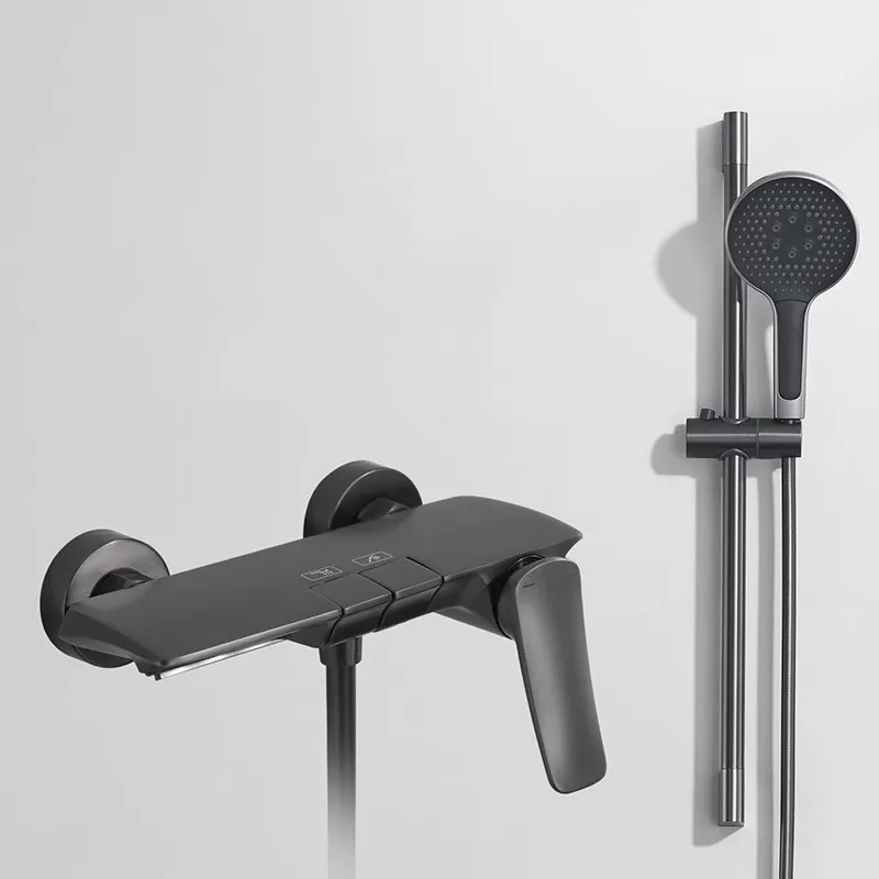 

Brushed Gold Bathroom Shower Faucet Set Waterfall Bathtub Shower Mixer Set Brass With Slide Bar Waterfall Style Big Plate