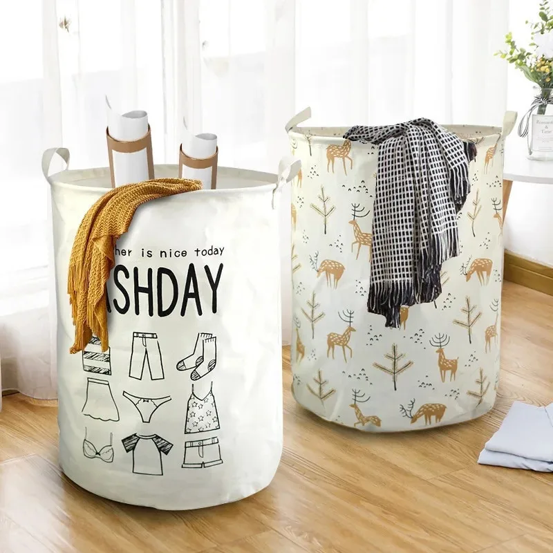 Big Capacity Laundry Basket Multiple Use Storage Basket Cartoon Storage Barrel Standing Cloth Storage Bag Home Storage Organizer