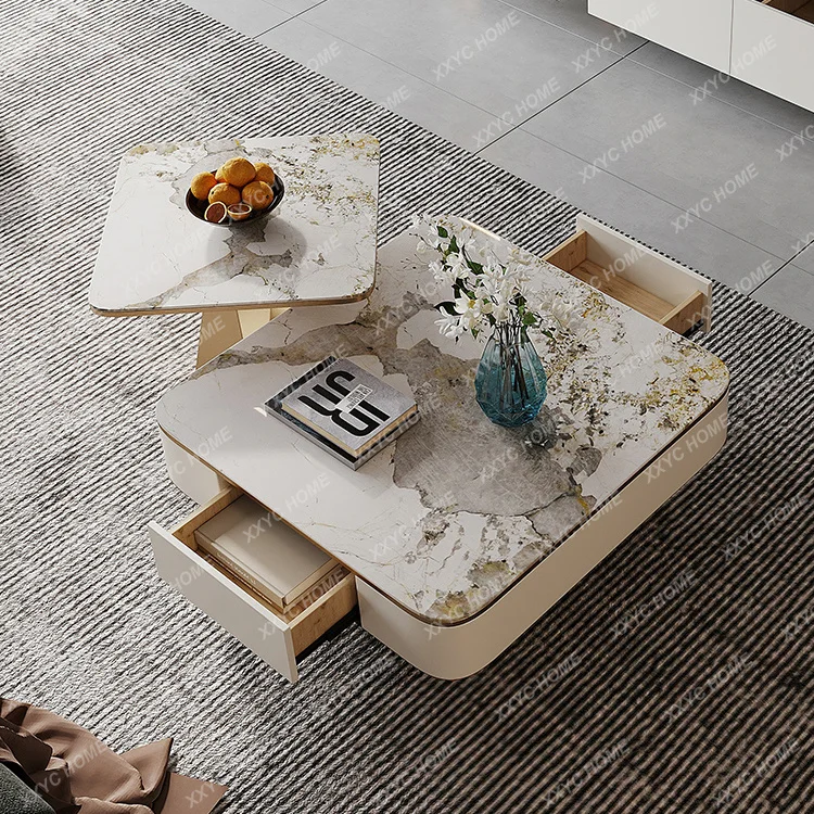 XX Light luxury rock slab living room household size square edge few