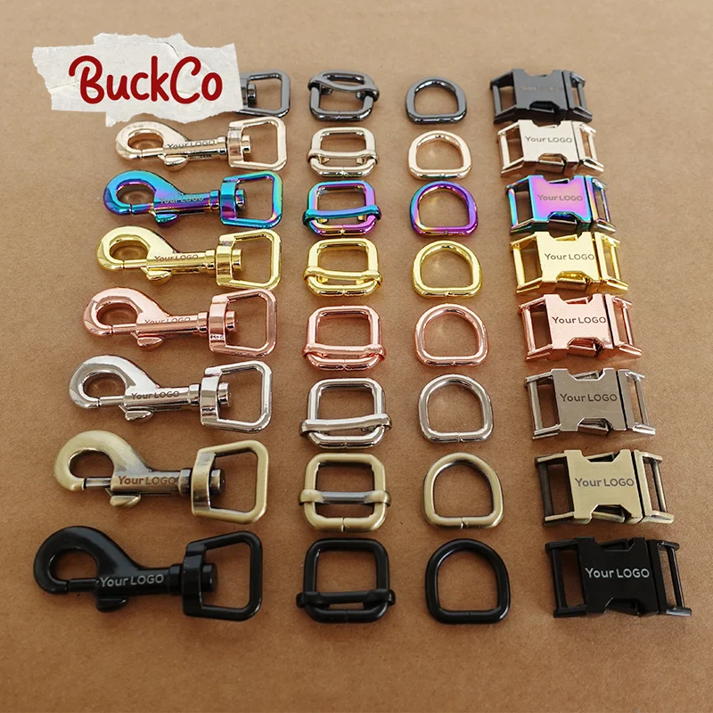 

20pcs/lot Engraved(metal buckle+adjust buckle+D ring+metal dog clasp)dog collar 15mm webbing sewing accessory buckle 8 colours