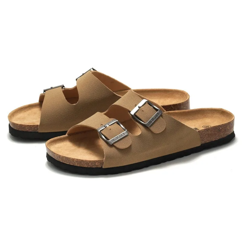 

New Summer 2024 Men's leisure cork slippers Women's sandals Student beach shoes Tidewater loose shoes solid brown size 3545