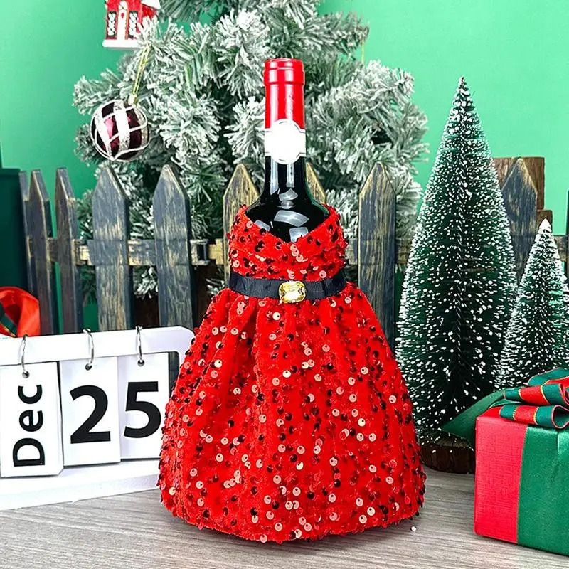 New Christmas Wine Bottle Cover Christmas Sequin Wine Sleeves Wine Bottle Dress For Christmas Wedding Birthday Parties Supplies