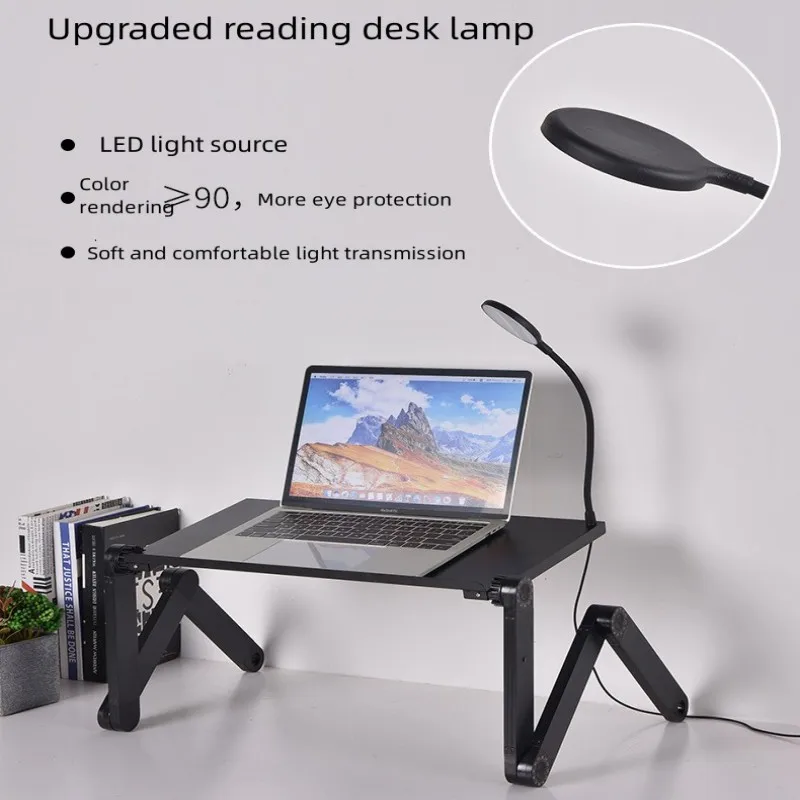 Adjustable laptop desk, laptop rack, TV bed, laptop desk rack with desk lamp and mouse pad, cooling fan, laptop desk